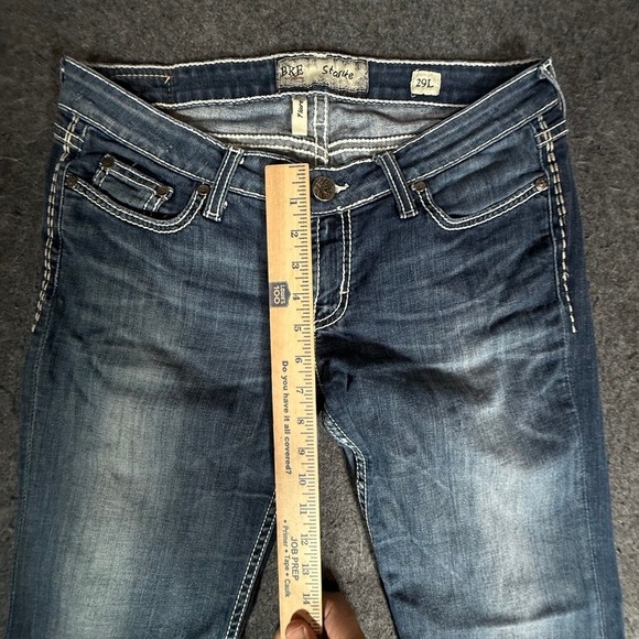 BKE Starlite Flare Jeans Womens 29L Medium Wash Blue Contrast Stitch Low Rise - Picture 10 of 11